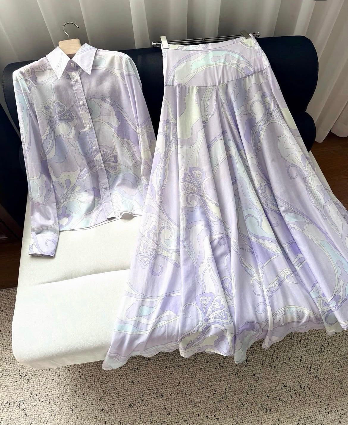 Pucci Full Set Printed Button-Up Shirt and Maxi Skirt Set