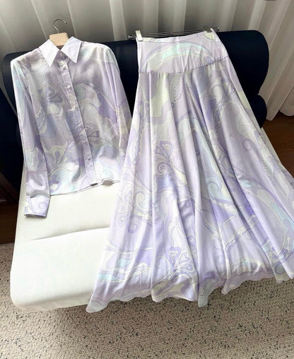 Pucci Full Set Printed Button-Up Shirt and Maxi Skirt Set