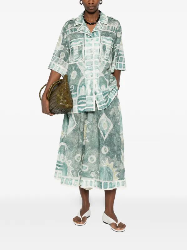 Alemais Printed Relaxed Shirt & Midi Skirt Full Set