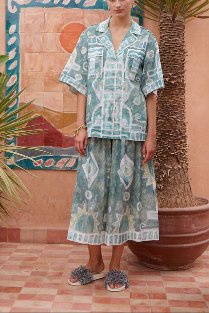 Alemais Printed Relaxed Shirt & Midi Skirt Full Set