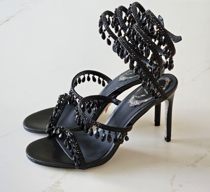 René Caovilla Satin Chandelier Heeled Sandals 105