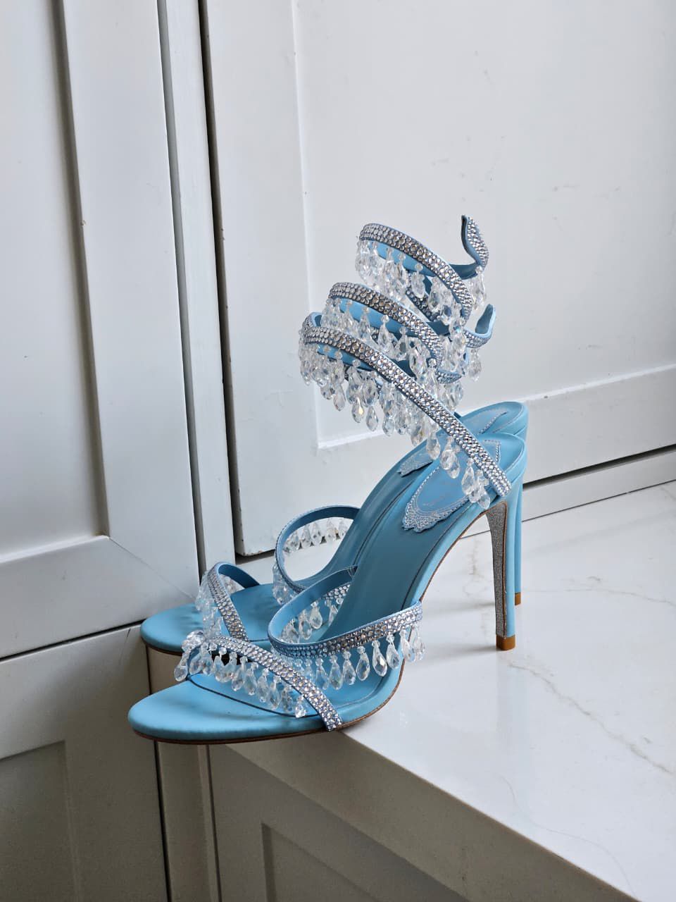 René Caovilla Satin Chandelier Heeled Sandals 105