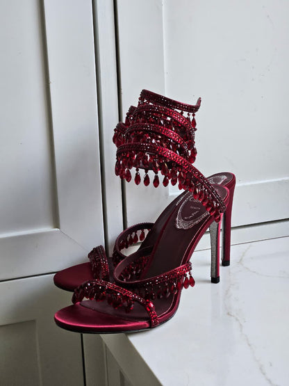 René Caovilla Satin Chandelier Heeled Sandals 105