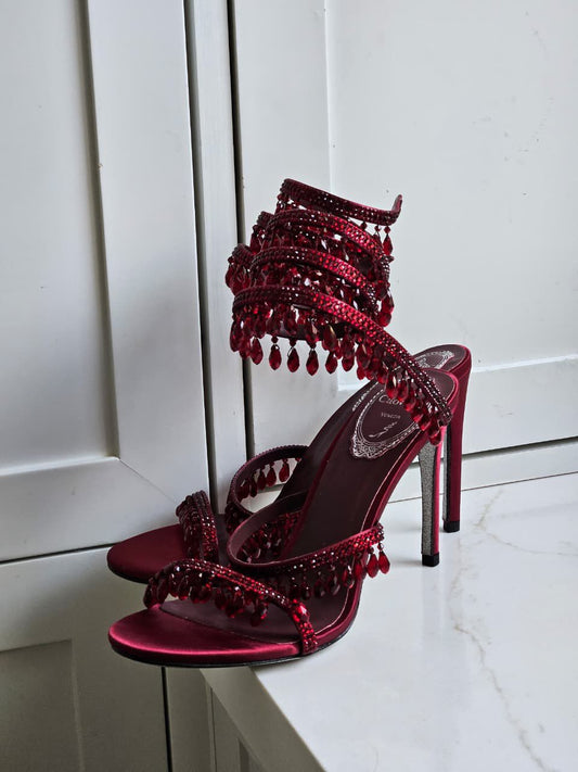 René Caovilla Satin Chandelier Heeled Sandals 105