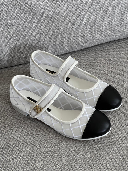 Chanel Quilted Mesh Mary Jane Ballet Flats