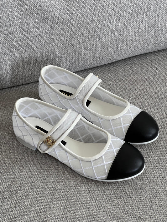 Chanel Quilted Mesh Mary Jane Ballet Flats