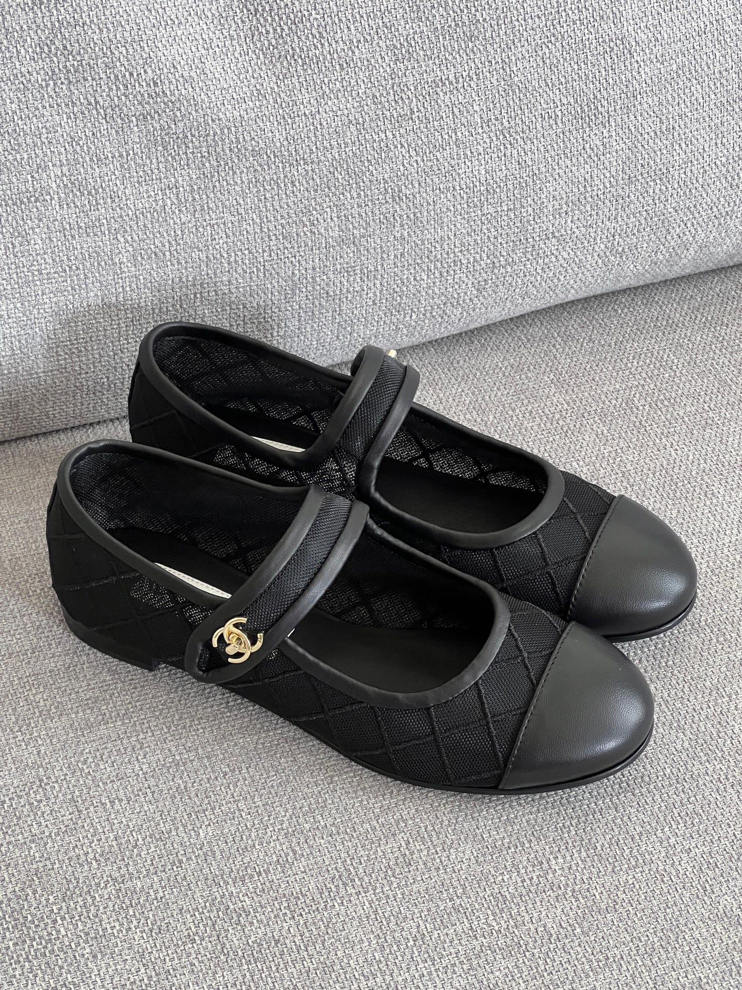 Chanel Quilted Mesh Mary Jane Ballet Flats