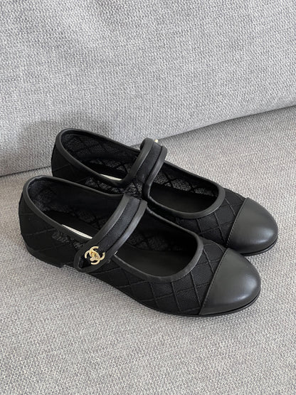 Chanel Quilted Mesh Mary Jane Ballet Flats