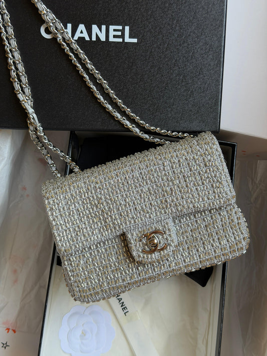 Chanel Mini Classic Handbag in Tweed & Bead Finish