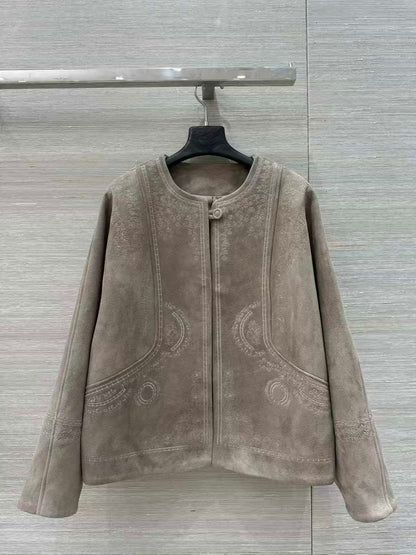 Hermes Suede Embroidered Button Jacket