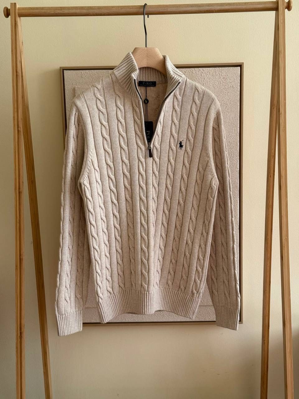 Ralf Polo Half Zip Cable Knit Sweater