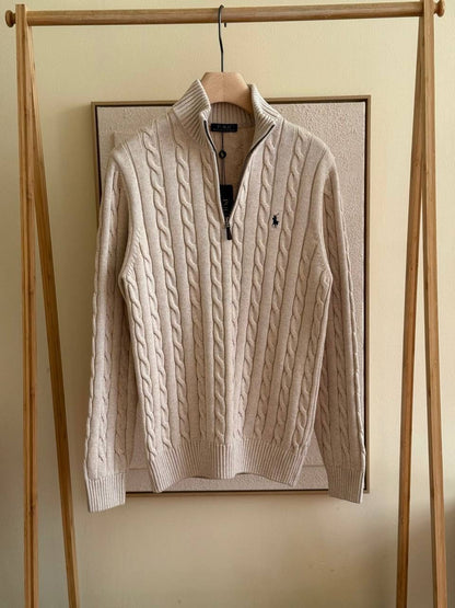 Ralf Polo Half Zip Cable Knit Sweater
