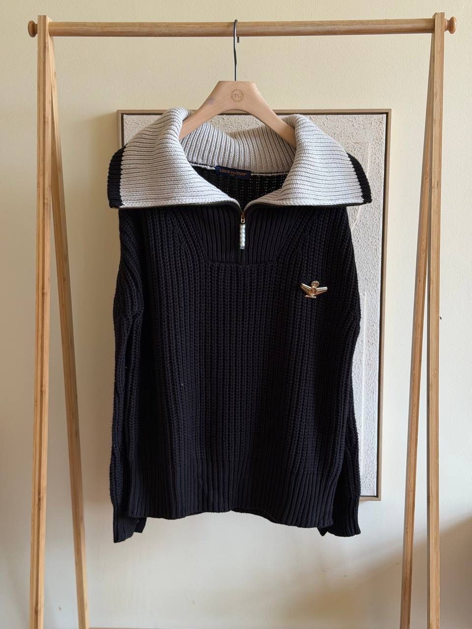 LV Chunky Wool-Blend Half-Zip Pullover
