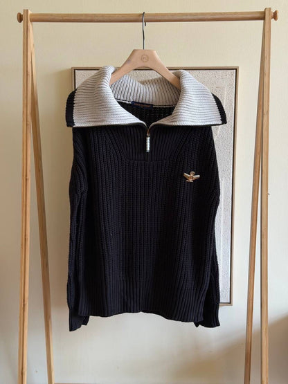 LV Chunky Wool-Blend Half-Zip Pullover