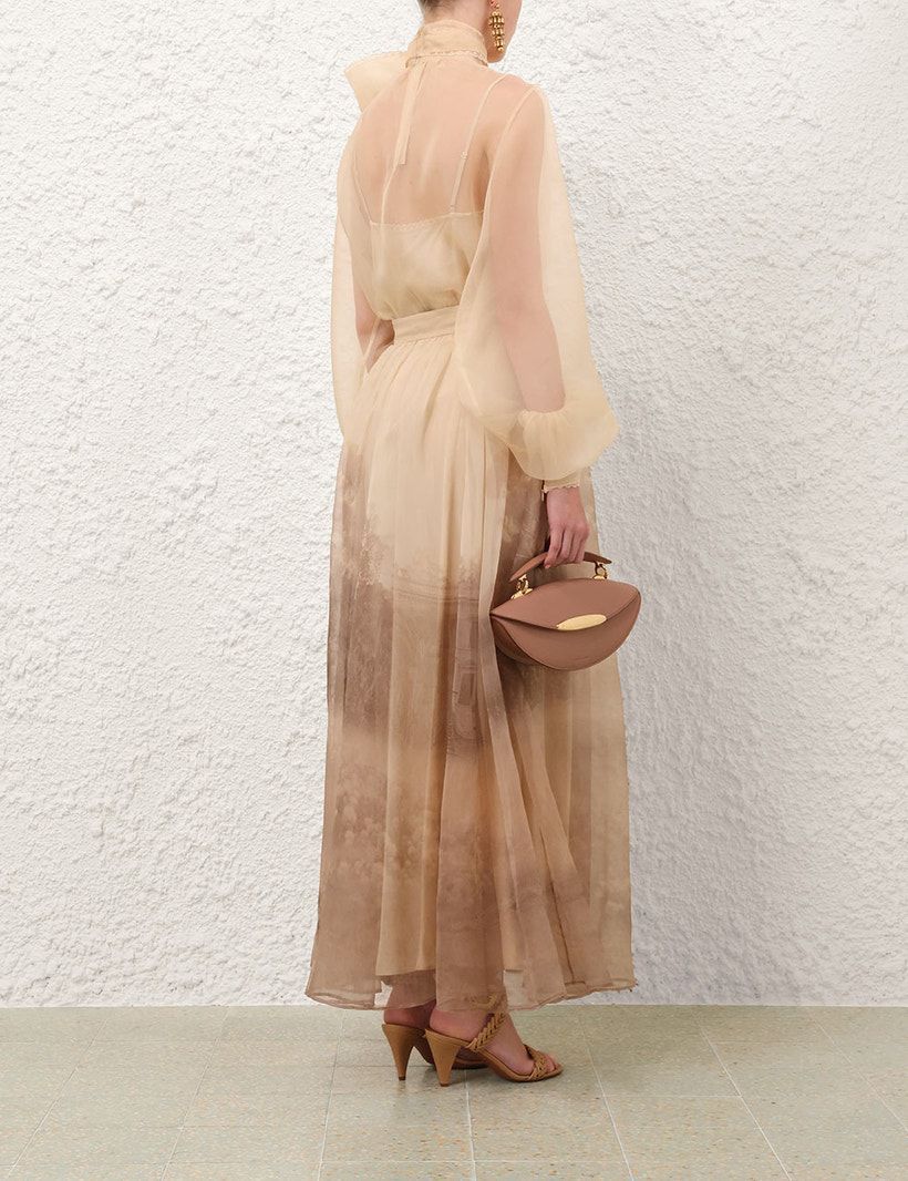 Zimmermann Sheer Bow Neck Long Sleeve Maxi Dress
