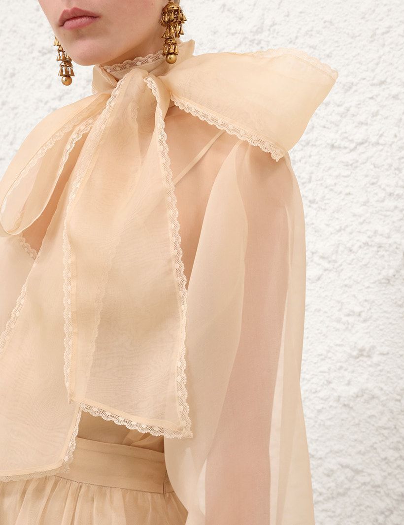 Zimmermann Sheer Bow Neck Long Sleeve Maxi Dress