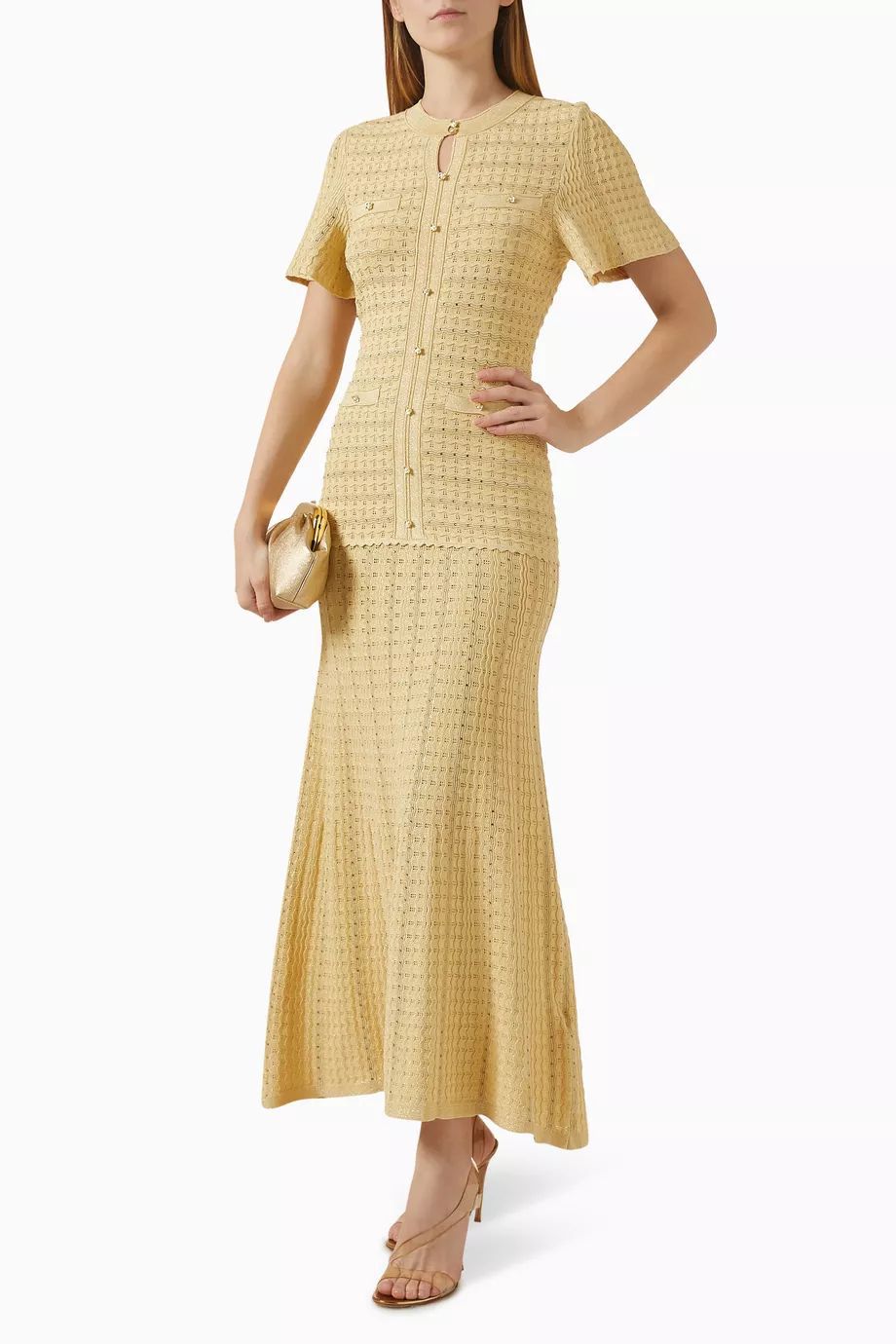 Sandro Women Textured Knit Button-Front Maxi Dress