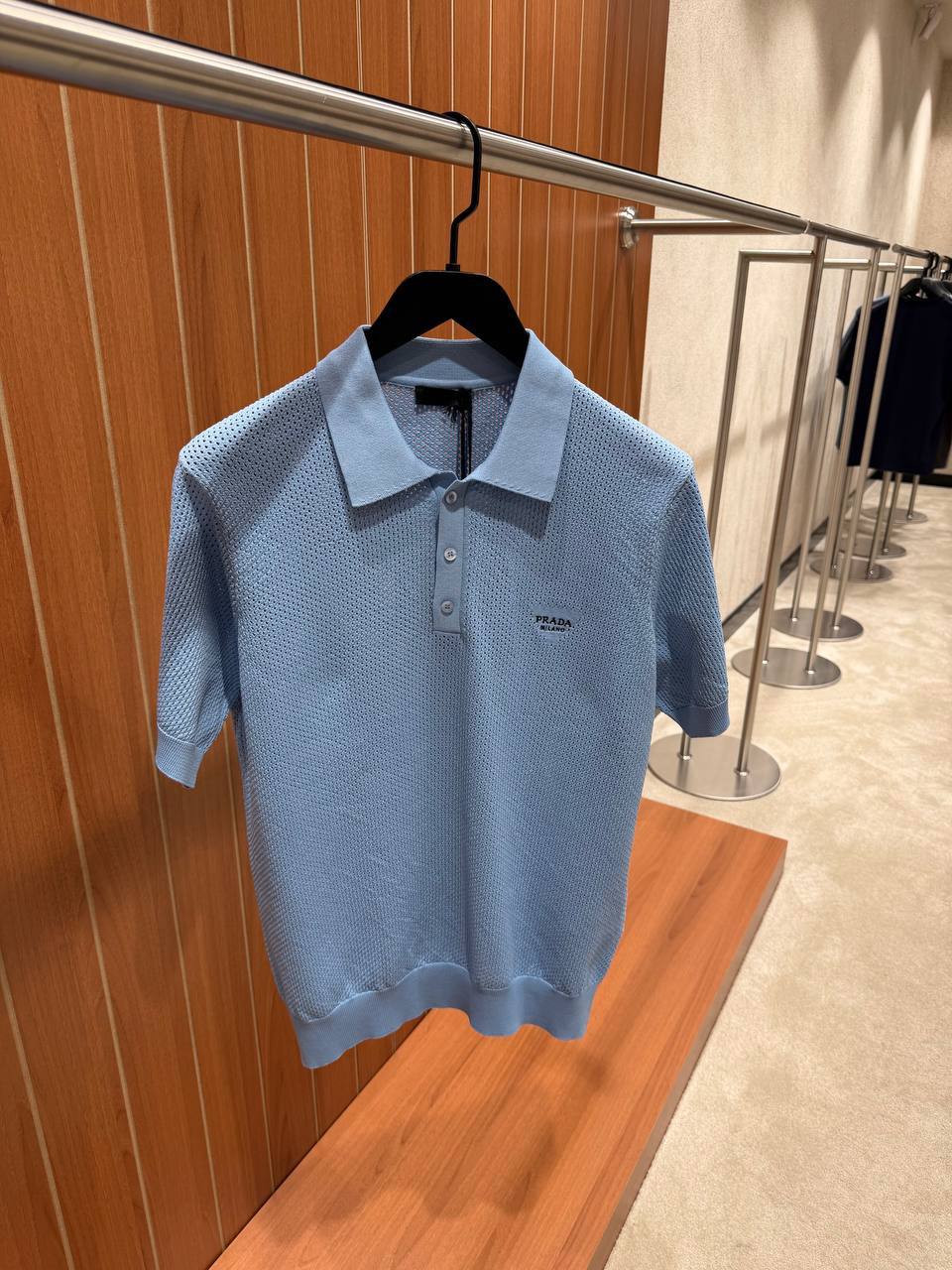 Prada Men’s Textured Knit Polo Shirt with Logo Detail