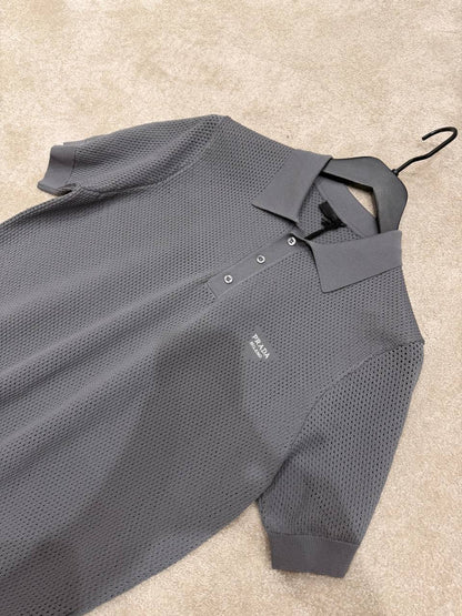 Prada Men’s Textured Knit Polo Shirt with Logo Detail
