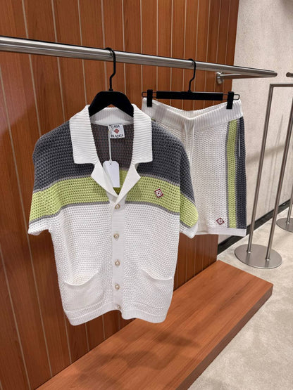 Casablanca Men’s Textured Knit Short Sleeve Shirt & Shorts Set