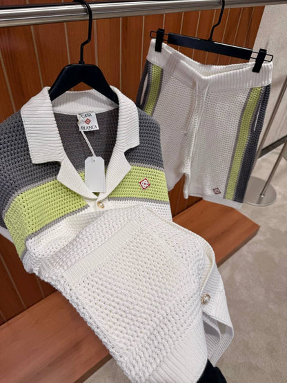 Casablanca Men’s Textured Knit Short Sleeve Shirt & Shorts Set