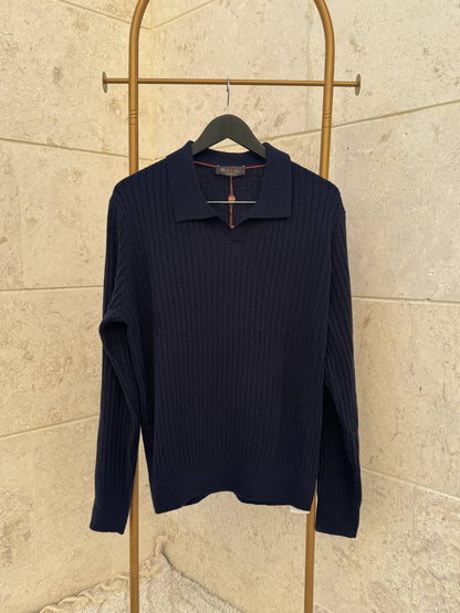 Loro Piana Ribbed Polo-Collar Cashmere Sweater