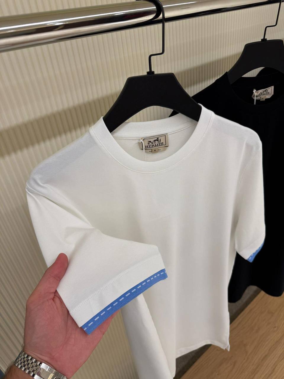 Hermes Luxury T-Shirt with Contrast Cuffs