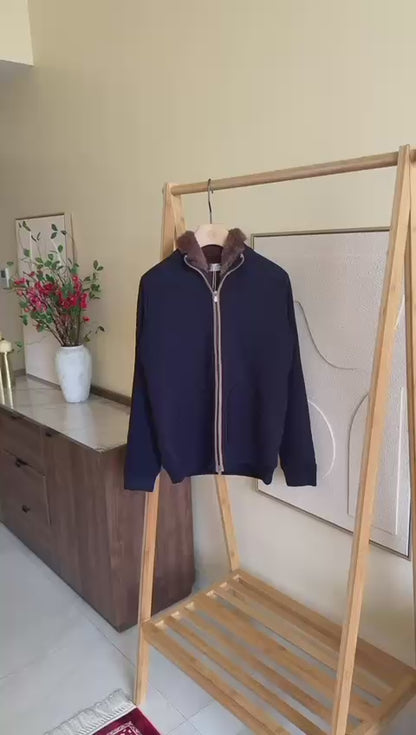 Brunelo Fur-Lined Knit Zip Jacket